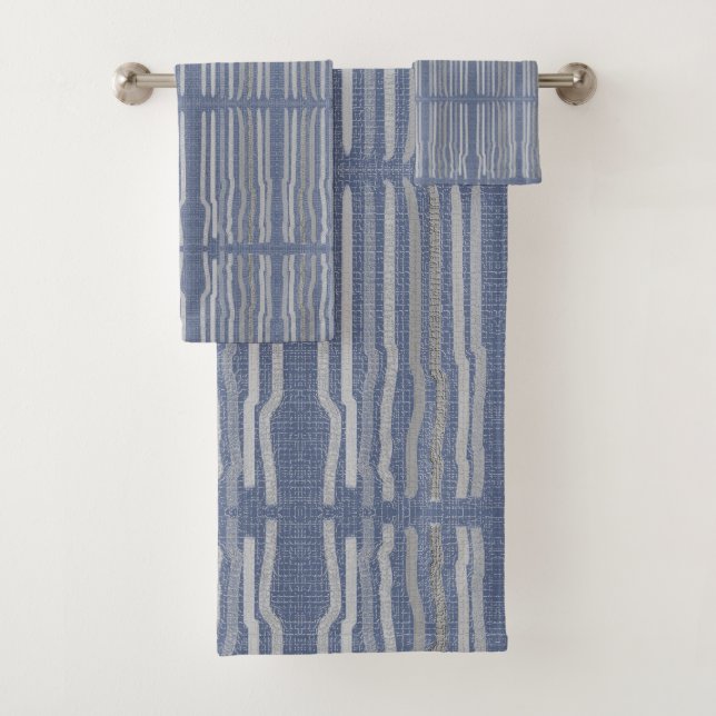 Blue with Grey Stiped Pattern Bath Towel Set (Insitu)