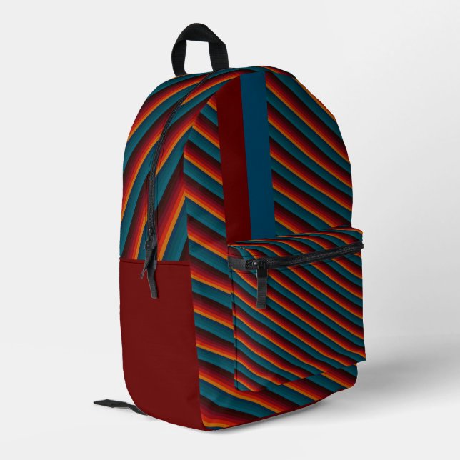 Blue with Maroon  Printed Backpack (Back Corner Left)