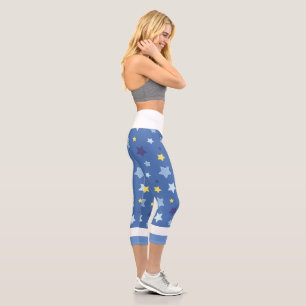 Blue with matching yellow star High Waisted Capris