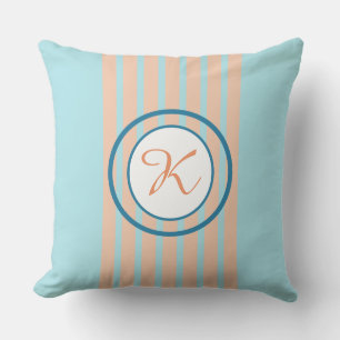 Blue With Peach Stripes And Circle Monogram Cushion