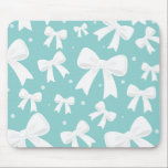 Blue With Pearls & White Bows Coquette  Mouse Pad<br><div class="desc">Blue With Pearls & White Bows Coquette Mouse Pad</div>