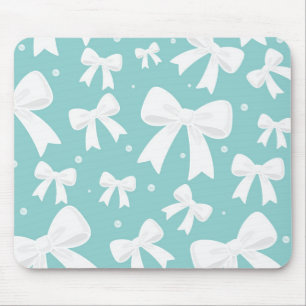 Blue With Pearls & White Bows Coquette  Mouse Pad