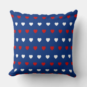 BLUE WITH RED & WHITE HEARTS CUSHION