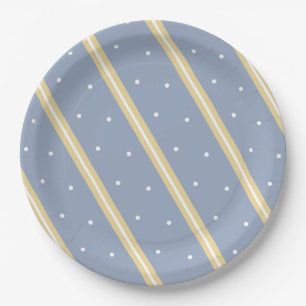 Blue with Sand Stripe and White Dots Paper Plate