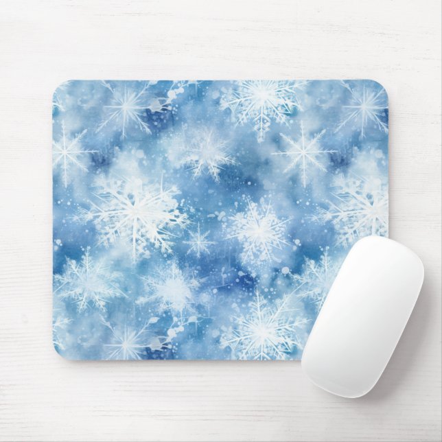 Blue with Snowflakes Watercolor Style Mouse Pad (With Mouse)