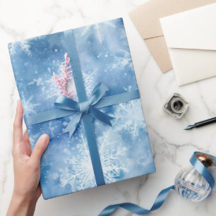 Blue with Snowflakes Watercolor Style Wrapping Paper