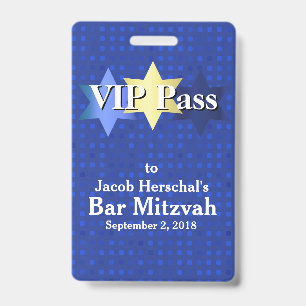 Blue with Stars Bar Mitzvah VIP Party Badge ID Badge