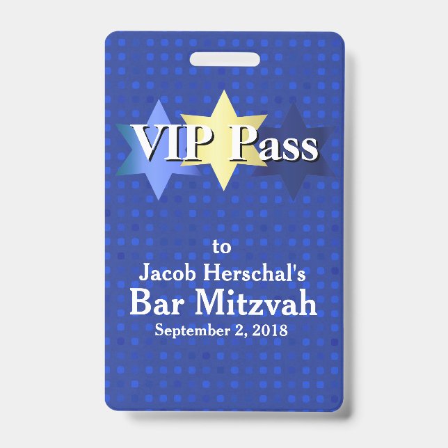 Blue with Stars Bar Mitzvah VIP Party Badge ID Badge (Front)