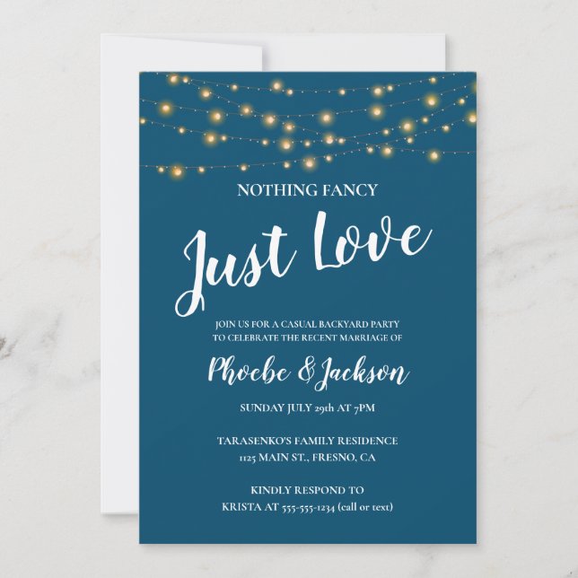 Blue With String Lights Wedding Elopement Party Invitation (Front)