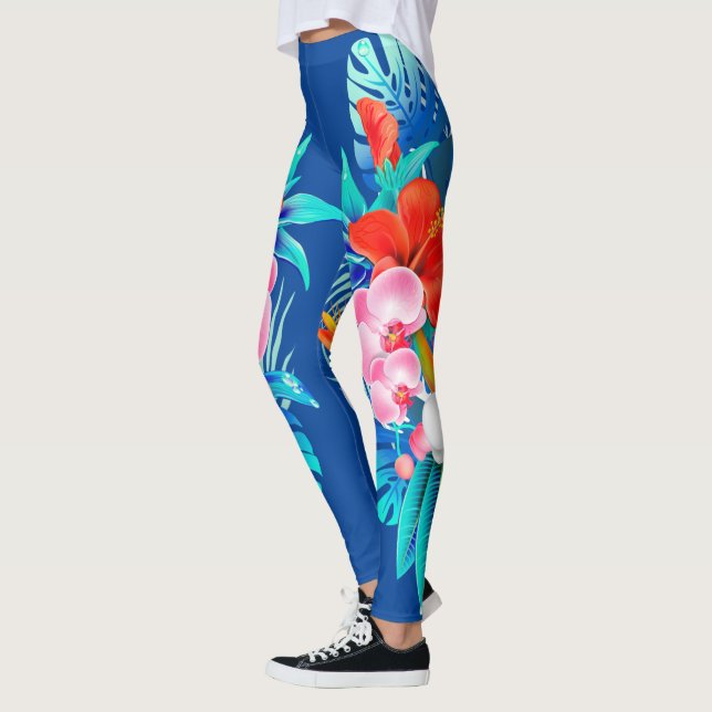 Blue with Tropical Flowers Leggings (Left)