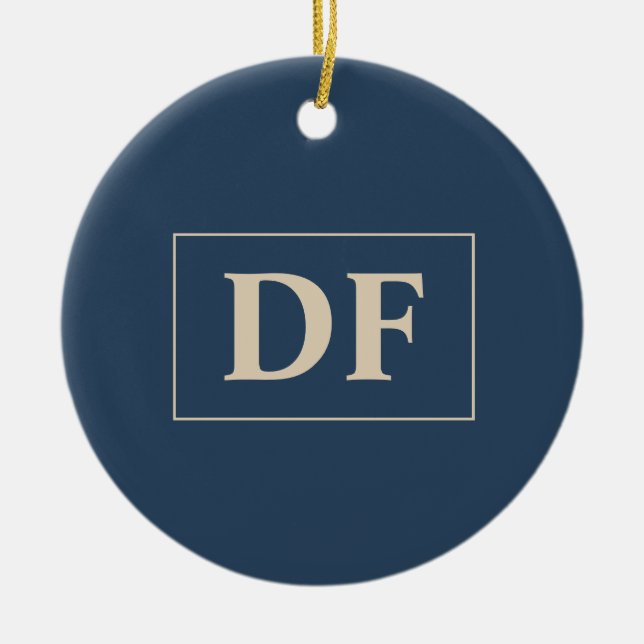 Blue With Vanilla Initials Ceramic Tree Decoration (Front)