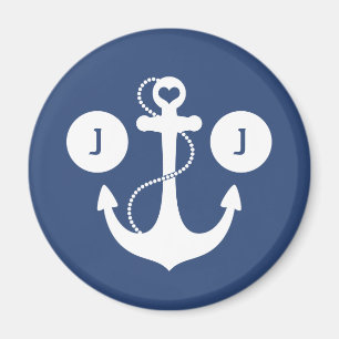 Blue with White Anchor Monogram Magnet