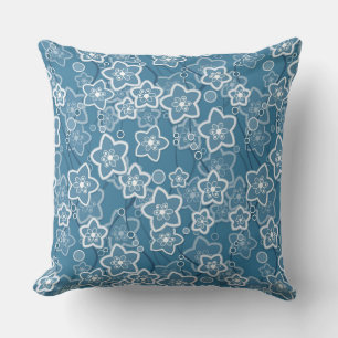 blue with white, blue, flowers, floral, rustic, fa cushion