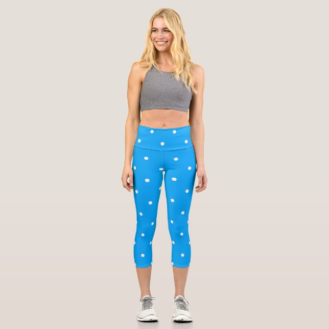 Blue with white dots capri leggings (Front)