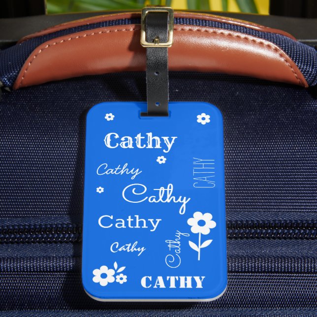 Blue with White Flowers, Customised Luggage Tag (Front Insitu 2)