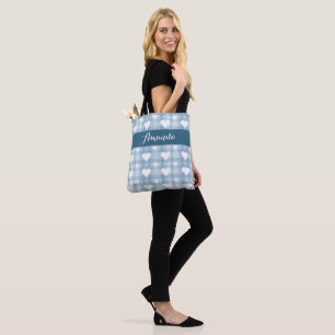 Blue with White Hearts Canvas Tote Bag