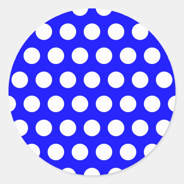 Blue with White Polka Dots Classic Round Sticker (Front)