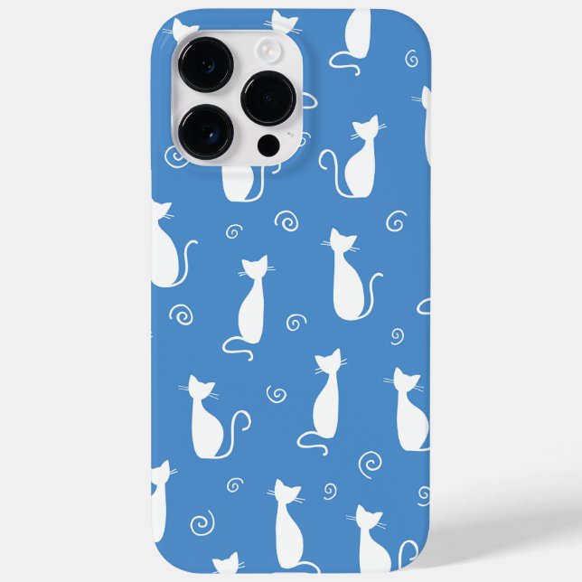 BLUE WITH WHITE SITTING CAT PATTERN Case-Mate iPhone CASE (Back)
