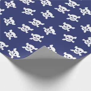 Blue with White Skull and Crossbones Wrapping Paper