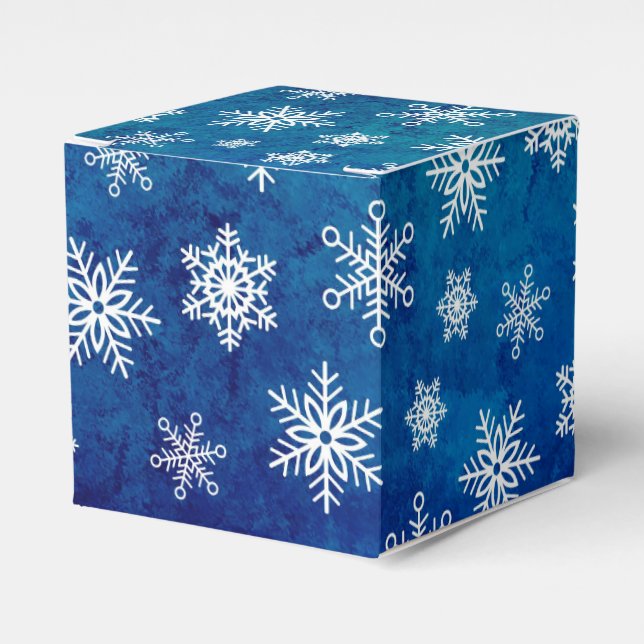 BLUE WITH WHITE WINTER SNOWFLAKES FAVOUR BOX (Front Side)