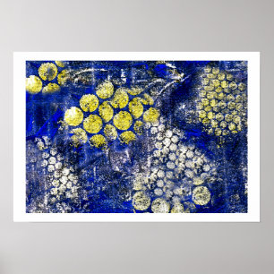 Blue with Yellow and White Dots - on Canvas Poster