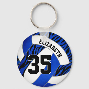 blue with zebra stripes accent girls volleyball key ring
