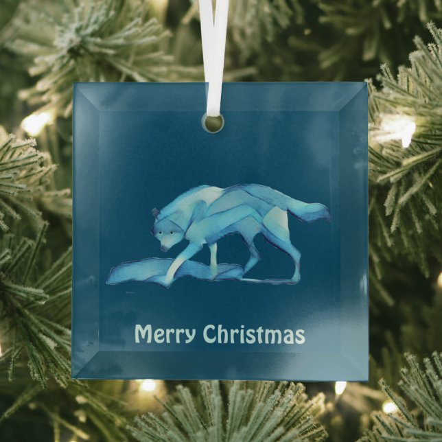 Blue Wolf Glass Tree Decoration (Insitu)