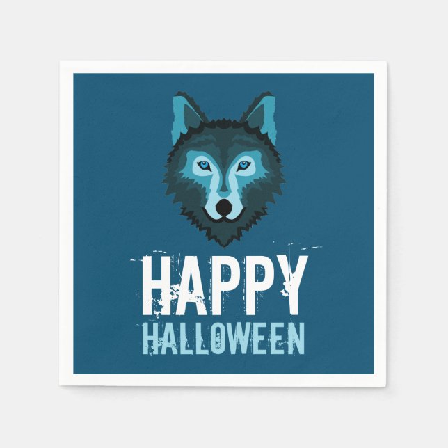 Blue Wolf, Happy Halloween Napkin (Front)