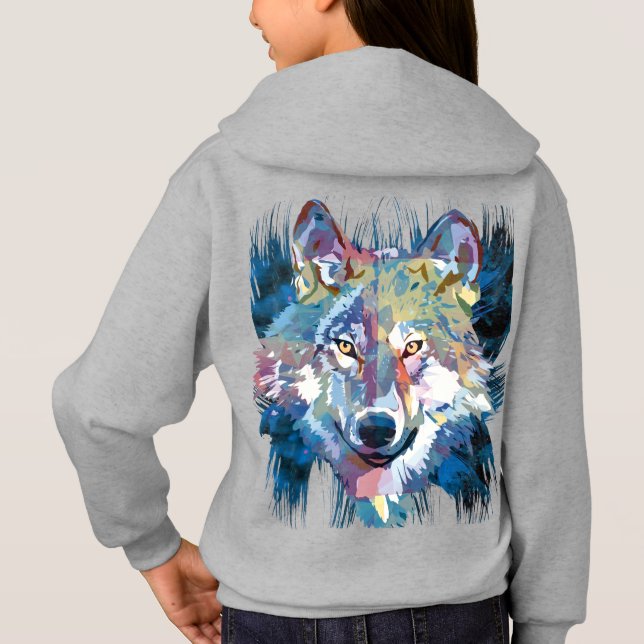 Blue Wolf Hoodie | Colourful Wolf Heads Hoodie (Back)