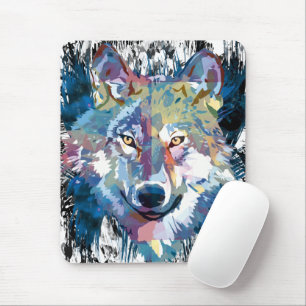 Blue Wolf Mousepad Colourful Wolf Polygon