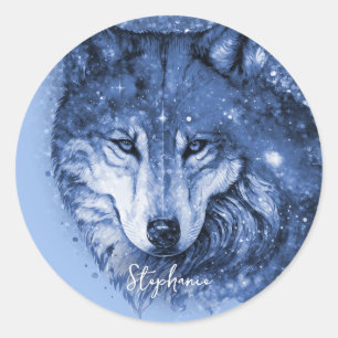 Blue Wolf Name Personalised Sticker