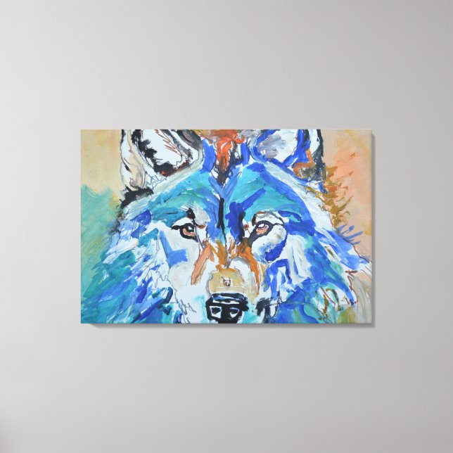 Blue Wolf Portrait Abstract Canvas Print (Front)
