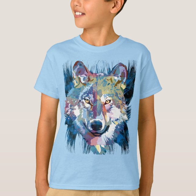 Blue Wolf T-Shirt | Colourful Wolf Drawing (Front)