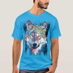 Blue Wolf T-Shirt Colourful Wolf Drawing Shirt