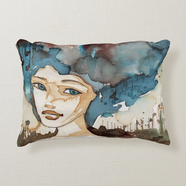 Blue Woman Decorative Cushion (Front)