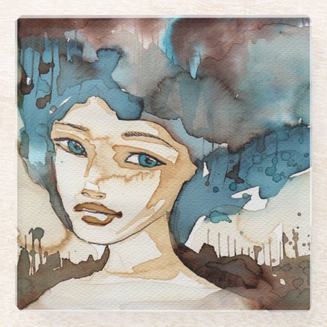 Blue Woman Glass Coaster (Front)