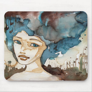 Blue Woman Mouse Pad