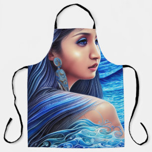 Blue Woman Portrait Fantasy Abstract Surrealism Apron