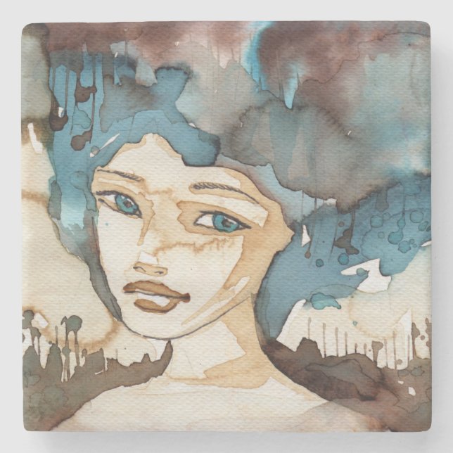 Blue Woman Stone Coaster (Front)