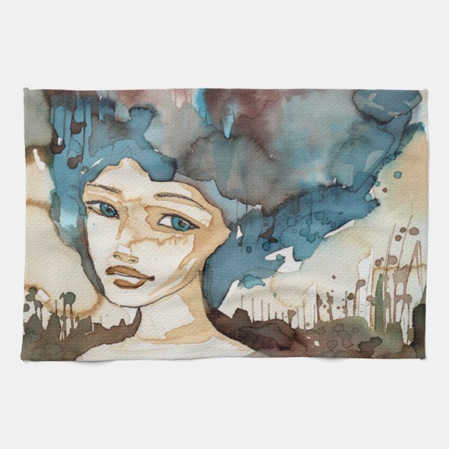 Blue Woman Tea Towel (Horizontal)