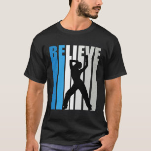 Blue Womens Believe Dance Motivational Retro Graph T-Shirt