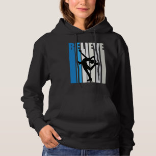 Blue Womens Believe Ice Skating Motivational Retro Hoodie