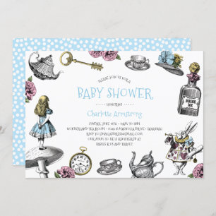 Blue Wonderland Baby Shower with Polka Dots Invitation