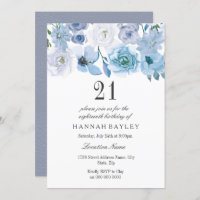 Blue Wonderland Girls 21st Birthday party Invite