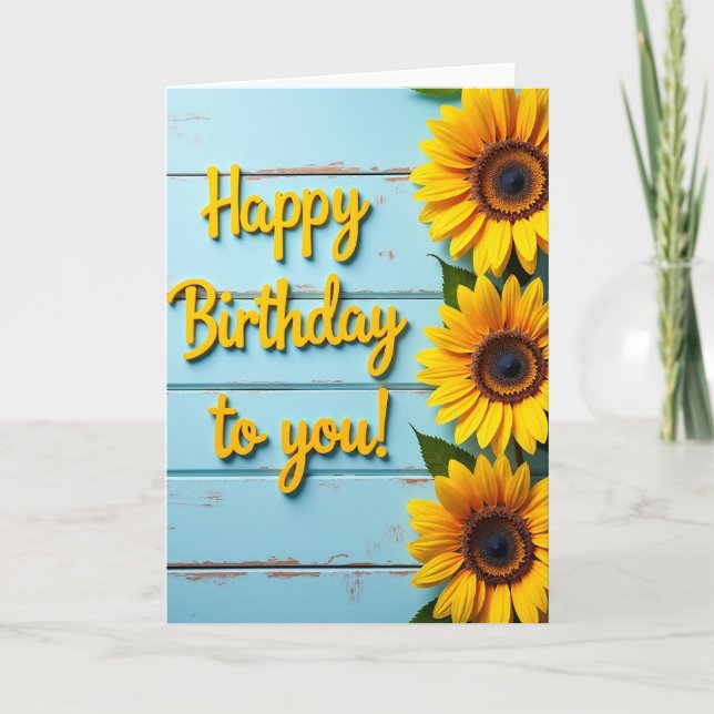 Blue Wood Birthday Card (Front)