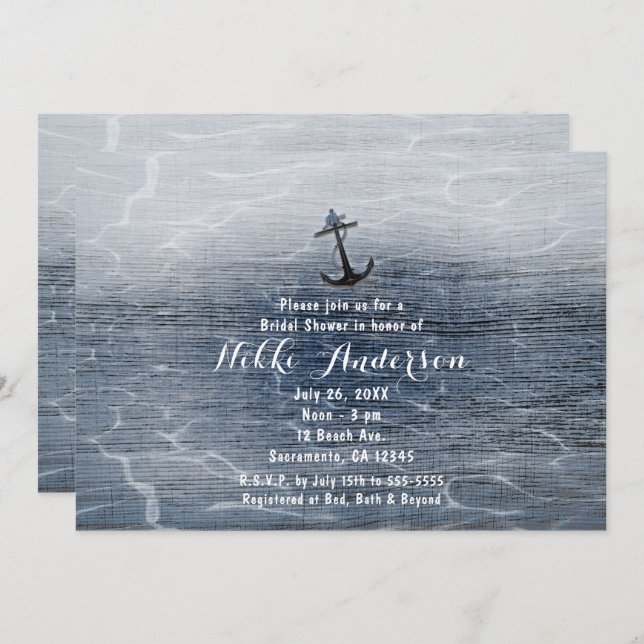 Blue Wood Elegant Nautical Beach Sea Invitations (Front/Back)