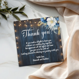 Blue Wood Floral Wedding Thank You Card Note