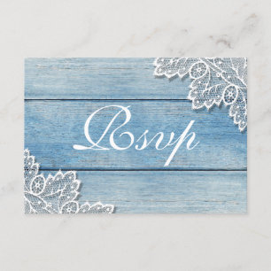 Blue Wood Grain and Lace Rsvp Card