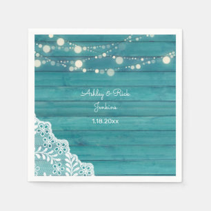 Blue Wood, Lace, String Lights Napkin