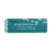 Blue Wood Lace & String Lights Return Address